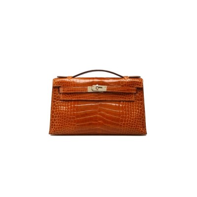 HERMÈS MASTER PAIN DÉPICE ALLIGATOR KELLY POCHETTE WITH PERMABRASS HARDWARE (22*14*7cm)
