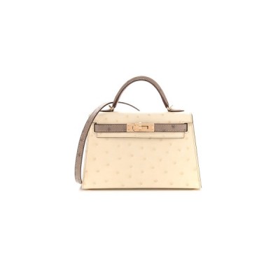 HERMÈS MASTER OSTRICH HORSESHOE MINI KELLY II SELLIER BETON GRIS ASPHALT (19*12*5.5cm)