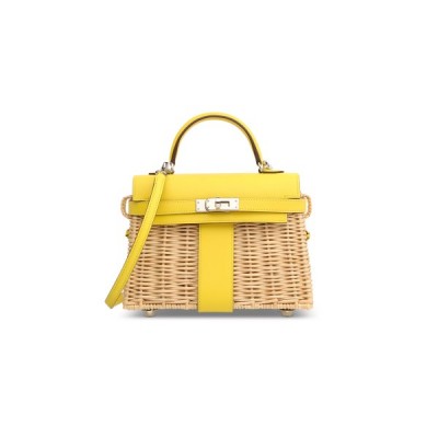 HERMÈS MASTER JAUNE DE NAPLES SWIFT LEATHER &amp; OSIER MINI PICNIC KELLY WITH PALLADIUM HARDWARE (20*14*8cm)