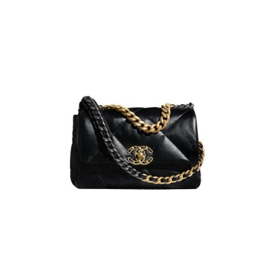 CHANEL MASTER 19 HANDBAG LAMBSKINGOLD-TONE SILVER-TONE &amp; RUTHENIUM-FINISH METAL BLACK AS1160 (26*16*9cm)