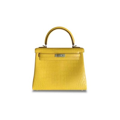 HERMÈS MASTER KELLY 25 MATTE NILE AMBER SILVER BUCKLE (25*17*7cm)
