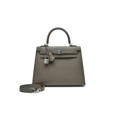 HERMÈS MASTER GRIS TOURTERELLE EPSOM KELLY 25 SELLIER PALLADIUM HARDWARE (25*17*7cm)