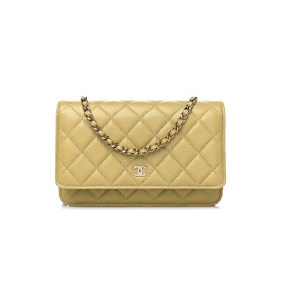 CHANEL CAVIAR QUILTED WALLET ON CHAIN WOC LIGHT GREEN ROSE GOLD HARDWARE (19*11*4cm)