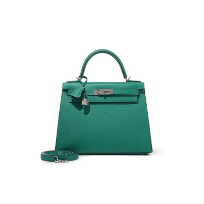 HERMÈS VERT JADE EPSOM KELLY 28 SELLIER PALLADIUM HARDWARE (28*22*10cm)