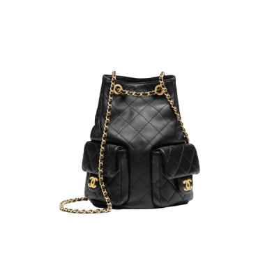 CHANEL MASTER BLACK BACKPACK SHINY LAMBSKIN &amp; GOLD-TONE METAL AS5310 (24.3*18*7.8cm)