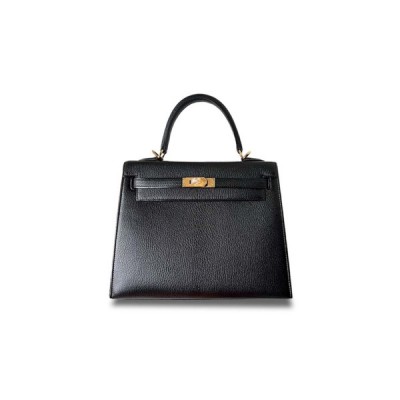 HERMÈS KELLY 25 CHEVRE NOIR GOLDEN HARDWARE (25*17*7cm)