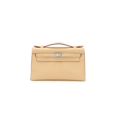 HERMÈS MASTER PARCHEMIN SWIFT KELLY POCHETTE PALLADIUM HARDWARE (22*14*7cm)