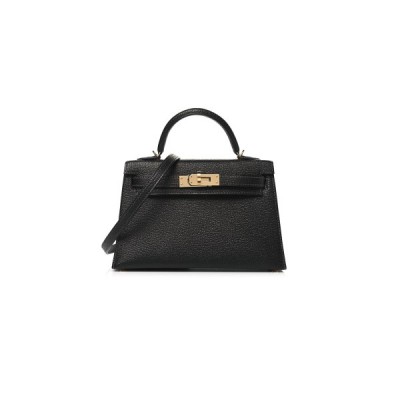 HERMÈS MASTER CHEVRE MYSORE HORSESHOE MINI KELLY II SELLIER BLACK ROSE MEXICO  (19*12*5.5cm)