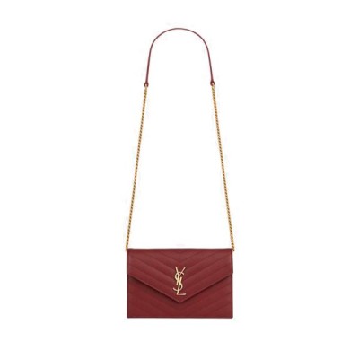 YSL CASSANDRE MATELASSÉ ENVELOPE CHAIN WALLET IN GRAIN DE POUDRE EMBOSSED LEATHER 695108BOW016008 (19*12.5*3.5cm)
