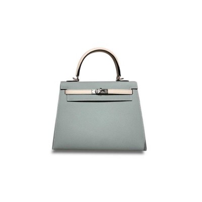 HERMÈS KELLY 25 EPSOM GLACIER BLUE MILKSHAKE PLATINUM BUCKLE (25*17*7cm)