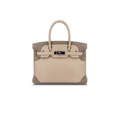HERMÈS BIRKIN 30 SWIFT TRENCH COAT GREY AND ELEPHANT GREY SILVER BUCKLE 10021 (30*22*15cm)