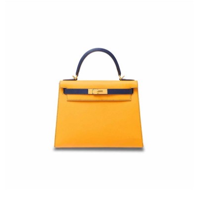 HERMÈS MASTER KELLY 28 EPSOM SUN YELLOW LIGHT BLUE GOLD BUCKLE (28*22*10cm)