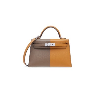 HERMÈS EDITION SESAME, ÉTOUPE &amp; BLEU MINI KELLY  II WITH PALLADIUM HARDWARE (19*12*5.5cm)