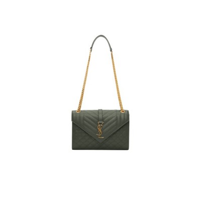 YSL ENVELOPE MEDIUM SHOULDER BAG OLIVE GREEN 677476 (24*17.5*6cm)