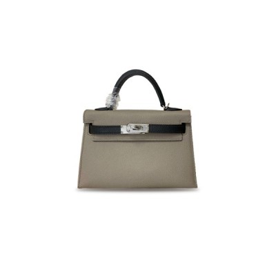 HERMÈS MASTER MINI KELLY II EPSOM TURTLEDOVE GRAY WITH BLACK SILVER BUCKLE (19*12*5.5cm)