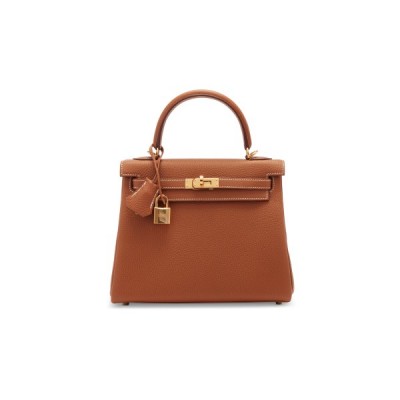 HERMÈS A GOLD TOGO LEATHER RETOURNÉ KELLY 25 WITH GOLD HARDWARE (25*17*7cm)