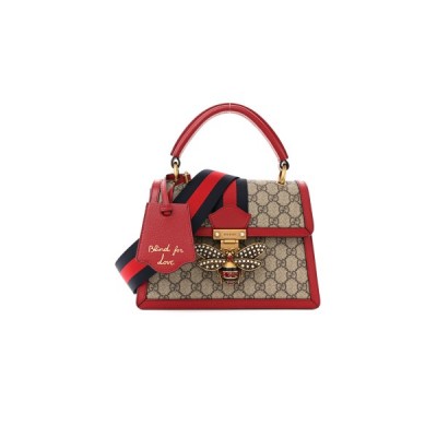 GUCCI GG SUPREME MONOGRAM SMALL QUEEN MARGARET TOP HANDLE BAG RED 476541 (25*18*10cm)