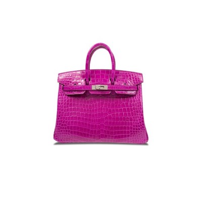 HERMÈS MASTER BIRKIN 25 CROCODILE LEATHER PINK PURPLE SILVER BUCKLE H041354CK23 (25*20*13cm)