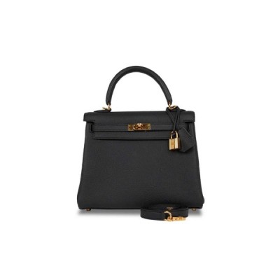 HERMÈS MASTER KELLY 25 RETOURNE  BLACK TOGO GOLD HARDWARE (25*17*7cm)