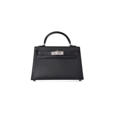 HERMÈS MASTER CHEVRE MYSORE MINI KELLY II SELLIER 20 BLACK (19*12*5.5cm)