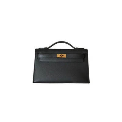 HERMES KELLY POCHETTE MINI BAG BLACK GOLD BUCKLE (22*14*7cm)