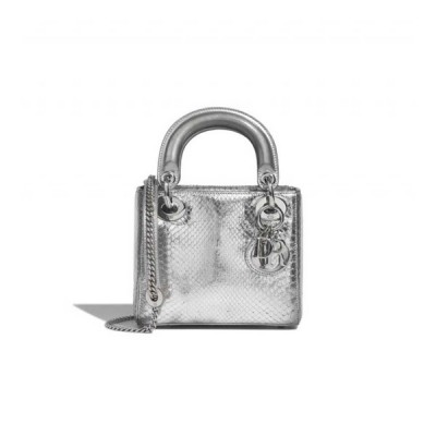 DIOR LADY MINI PYTHON SILVER (17*15*7cm)