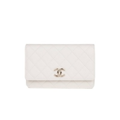 CHANEL WALLET ON CHAIN WOC WHITE CAVIAR LIGHT GOLD HARDWARE (19*12*4cm)
