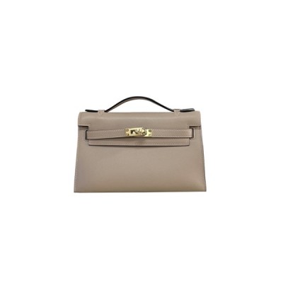 HERMÈS KELLY GENERATION 22CM ORIGINAL IMPORTED SWIFT LEATHER WINDBREAKER GRAY GOLD AND SILVER BUCKLE (22*14*7cm)