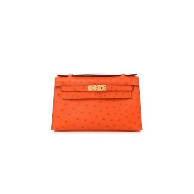 HERMÈS MASTER OSTRICH KELLY POCHETTE TANGERINE (22*14*7cm)