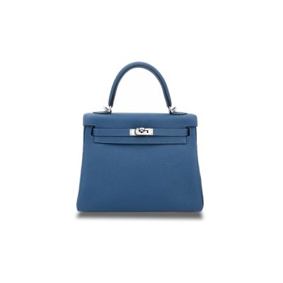 HERMÈS MASTER KELLY 25 DARK BLUE TOGO CALFSKIN SILVER BUCKLE (25*17*7cm)