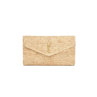 YSL CASSANDRE LARGE ENVELOPE POUCH IN RAFFIA 786074GAAEX2080 (29.5*18*4.5cm)