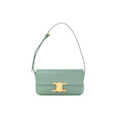 CELINE SHINY CALFSKIN TRIOMPHE SHOULDER BAG CELADON (20*12*4cm)