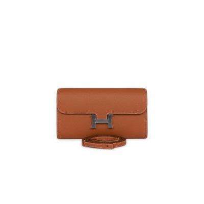 HERMES CONSTANCE WALLET TO GO GOLD EPSOM PALLADIUM HARDWARE (22*11cm)