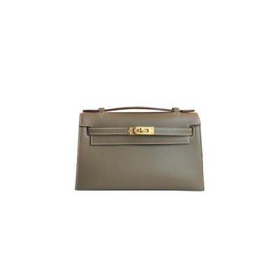 HERMES MASTER MINI KELLY GENERATION ELEPHANT GRAY SWIFT LEATHER GOLD BUCKLE (22*14*7cm)