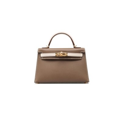 HERMÈS MINI KELLY 20 II ETOUPE CRAEI VEAU EPSOM WITH BRUSHED GOLD HARDWARE (19*12*5.5cm)