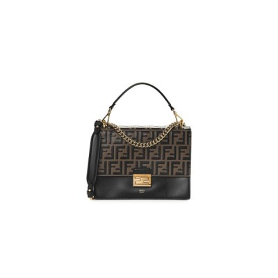 FENDI VITELLO LIBERTY BI-COLOR FF 1974 EMBOSSED CHAIN STRAP KAN U SHOULDER BAG BLACK MAYA (25*20*8cm)