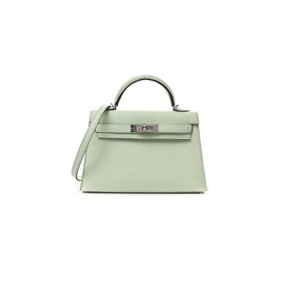 HERMÈS CHEVRE MYSORE MINI KELLY II SELLIER BUBBLE GREEN (19*12*5.5cm)