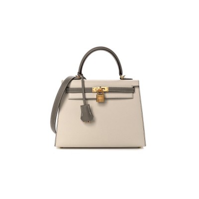 HERMÈS MASTER EPSOM KELLY 25 MILKSHAKE WHITE WITH ELEPHANT GRAY (25*17*7cm)