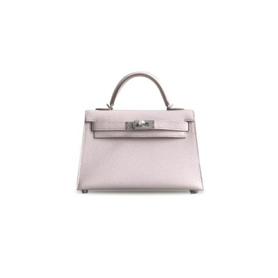 HERMÈS MINI KELLY II SELLIER MAUVE PALE CHEVRE PALLADIUM HARDWARE (19*12*5.5cm)