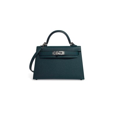 HERMÈS MINI KELLY IIEPSOM DUCK BLUE WITH PALLADIUM HARDWARE (19*12*5.5cm)