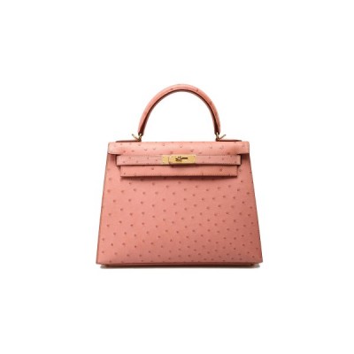 HERMÈS MASTER KELLY 25 OSTRICH CERAMIC PINK GOLD HARDWARE (25*17*7cm)