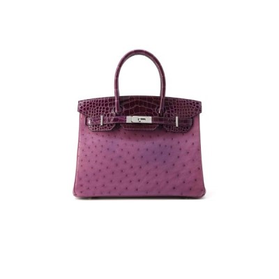 HERMÈS MASTER BIRKIN 30 OSTRICH AND CROCODILE LEATHER GOLD BUCKLE H041933CK6N (30*22*16cm)