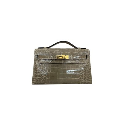 HERMÈS MASTER GLOSSY CROCODILE MINI KELLY CLUTCH (22*14*7cm)