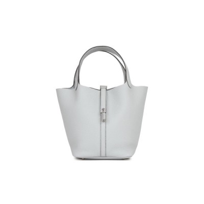 HERMES PICOTIN LOCK 22 BLEU PALE CLEMENCE PALLADIUM HARDWARE (22*21*18cm)