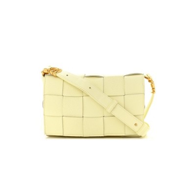 BOTTEGA VENETA GRAINED CALFSKIN MAXI INTRECCIATO CASSETTE CROSSBODY BAG ICE CREAM (23*15*5.5cm)