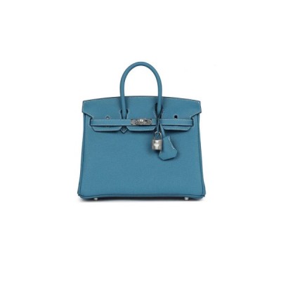 HERMÈS BIRKIN 30 TOGO LEATHER DUCK BLUE SILVER BUCKLE 1015671846 (30*23*15cm)