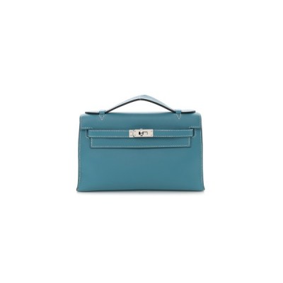 HERMÈS SWIFT KELLY POCHETTE CLUTCH BLUE JEAN (22*14*7cm)