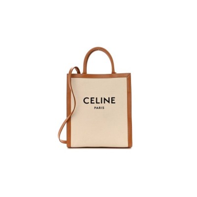 CELINE CANVAS CALFSKIN LOGO PRINT SMALL VERTICAL CABAS NATURAL TAN (33*28*8cm)