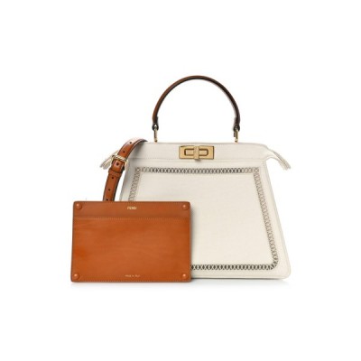 FENDI FABRIC VITELLO AJOUR EMBROIDERED MEDIUM PEEKABOO I SEE U GREZZO CUOIO (33*25*11cm)