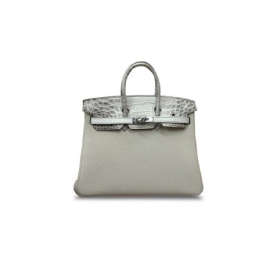 HERMÈS MASTER BIRKIN 25 HIMALAYAN LEATHER AND TOGO MILKSHAKE WHITE SILVER BUCKLE H076216CK1V (25*20*13cm)